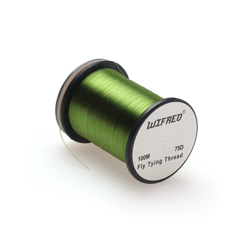 Wifreo 75D nylon fly tying thread in dark green, 100m single spool