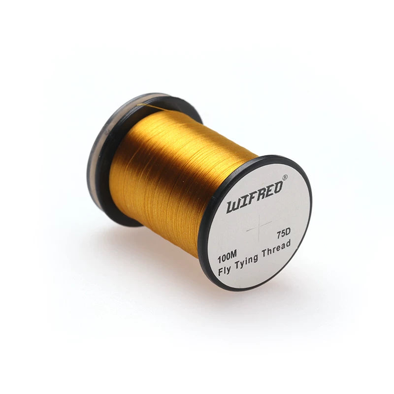 Wifreo 75D nylon fly tying thread in golden yellow, 100m single spool