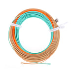 Coil of aqua, orange and sand floating fly line