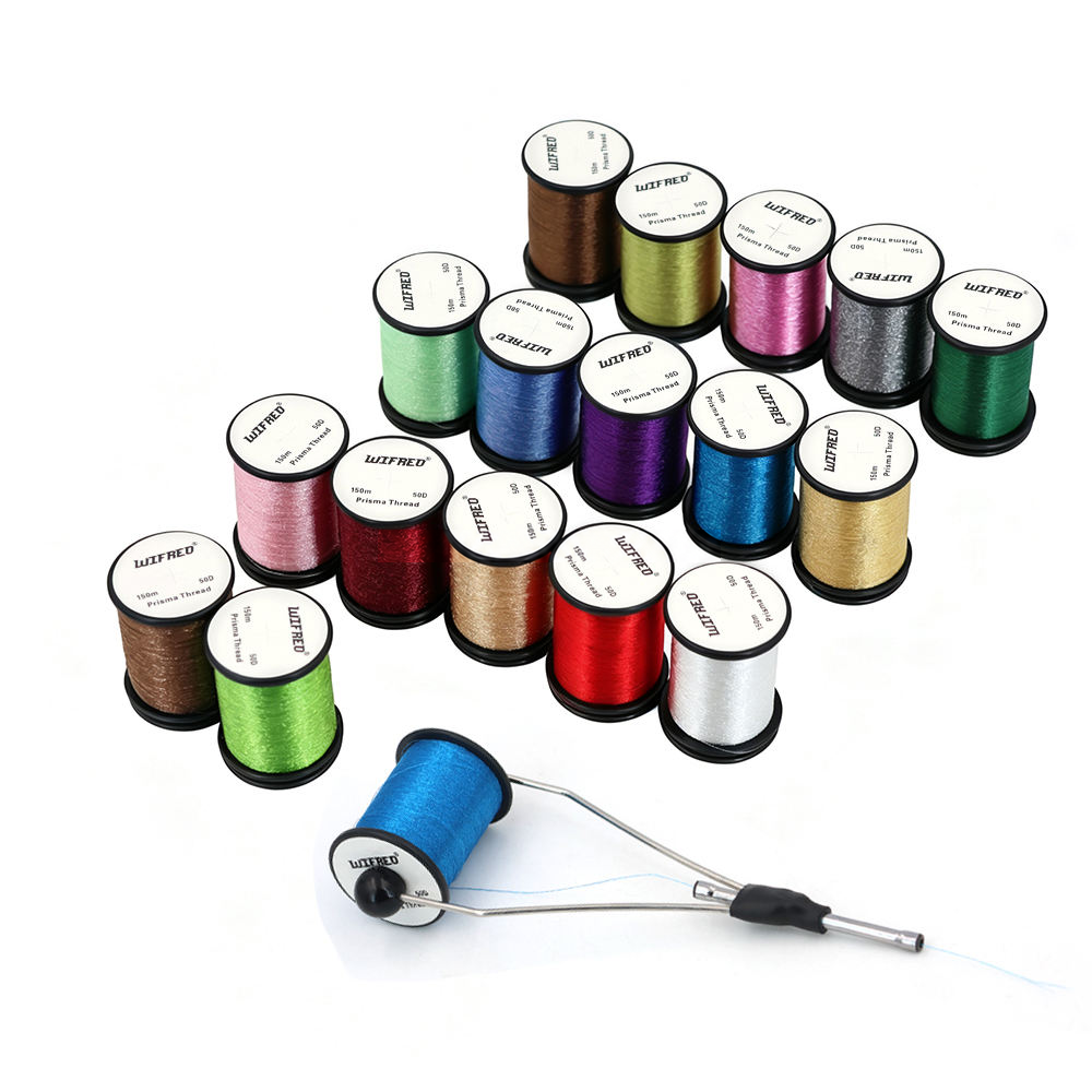 Wifreo 50D Prisma thread color range with 17 colors and a bobbin holder demonstration