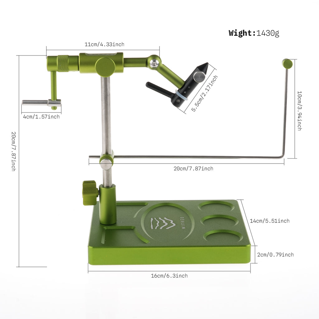 WIFREO Flow green aluminum fly tying vise dimensions and weight