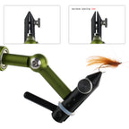 WIFREO Flow green vise jaw detail and fly hook clamping example